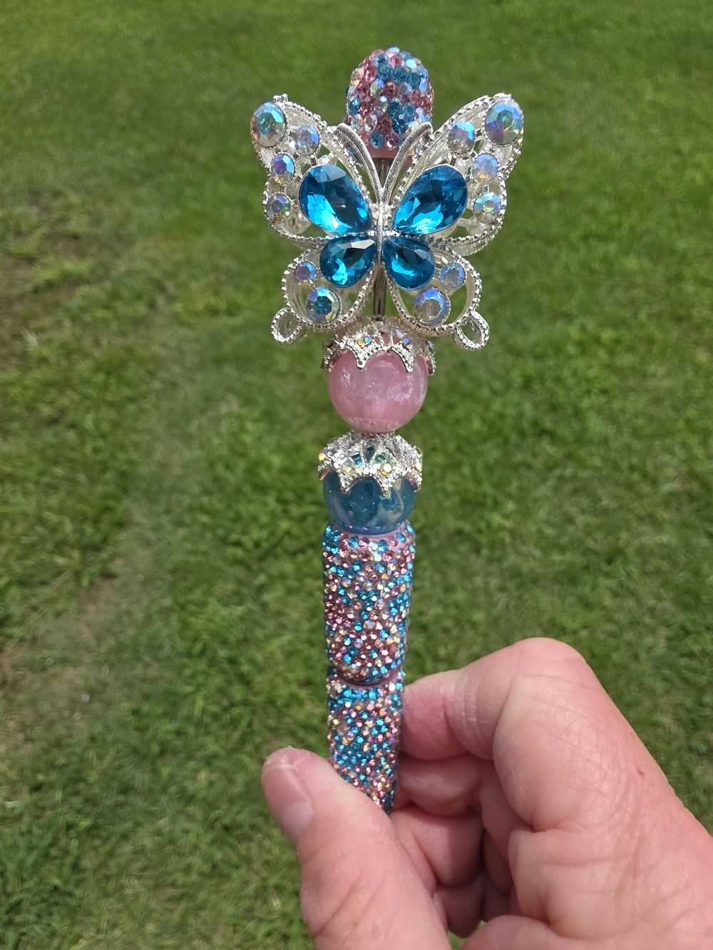 Butterfly Jeweled Decorative Pen in Teal and Pink.new.black Ink With Refills